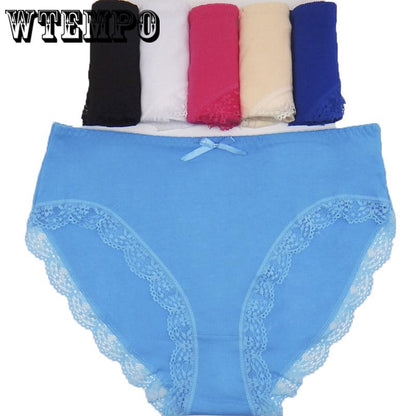 WTEMPO 6 Pcs/Lot  Woman Underwear Briefs Seamless Panties Plus Size Lace Cotton Sexy Antibacterial