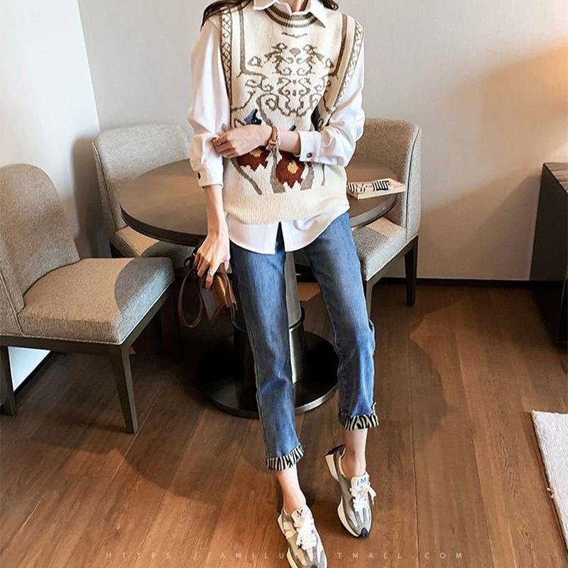 Women's Waistcoat Spring and Autumn Wear 2021 Knit Vest Waistcoat Korean Style Outer Sweater