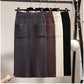 Thick Split Knit Skirt Women Tight Elastic Bodycon Skirt Autumn Winter Mini Pencil Skirt with Pockets