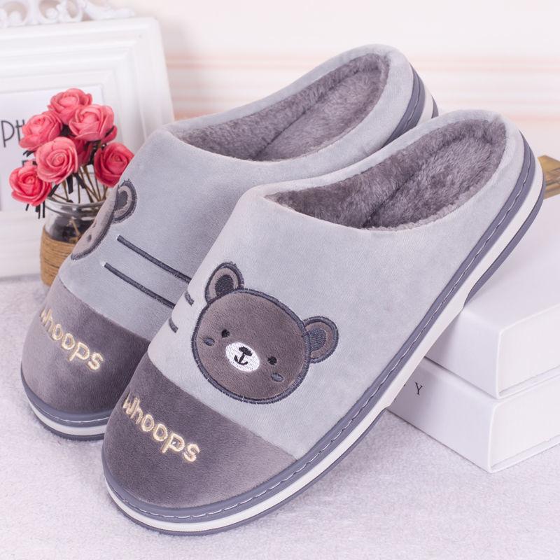 Autumn and Winter Couples Home Warm Non-slip Cotton Slippers Large Size Thick-soled Cute Indoor Cotton Slippers