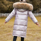 Children's Down Jacket Girls Mid-length Thickened Over The Knee Warm Down Jacket with Fur Collar