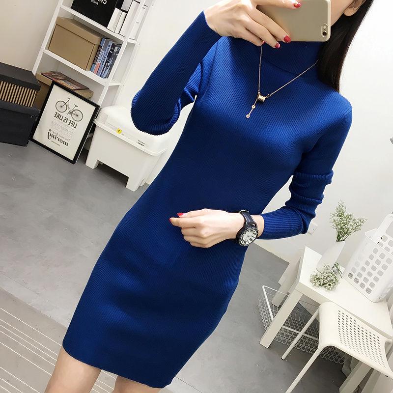 Winter Knitted Women Sweater Dresses Pullovers Long Sleeve Women Slim Warm Sweaters Dresses