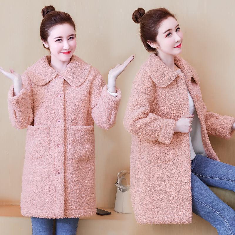 Lamb wool women's padded jacket winter mid-length loose faux fur woolen women's coat