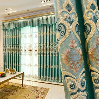 European-style Embroidery Finished Curtain High-end Atmosphere Bedroom and Living Room Bay Window Blackout Curtains (170×270cm)