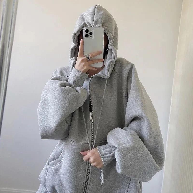 Spring and Autumn Women's Hooded Sweater Korean Style Loose Casual All-match Coat Top Ladies Cardigan Zipper Coat Hip-pop Jacket