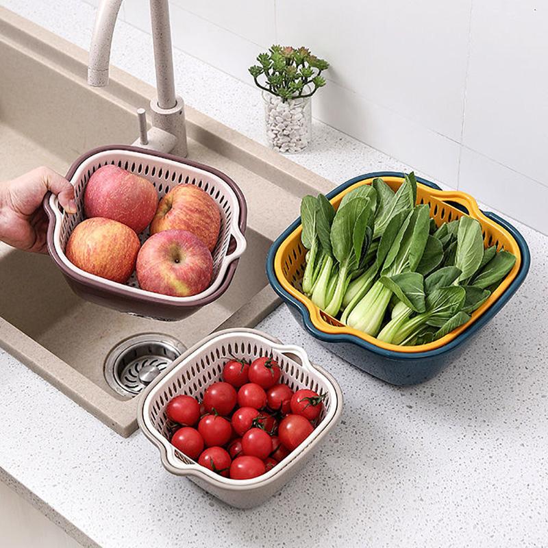 Double-layer Kitchen Sink Drain Basket Pot Assortment Vegetable Washing Basket Household Living Room Plastic Fruit Bowl Washing Fruit Plate