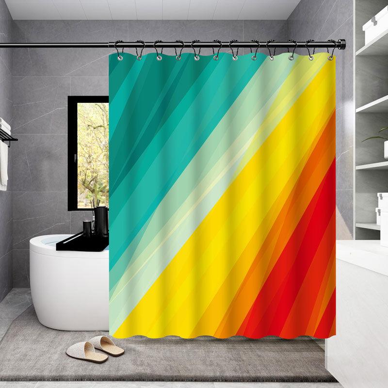 Modern Minimalist Bathroom Shower Curtain Toilet Waterproof and Mildew Shower Curtain Hanging Curtain Thickened Partition Curtain Free Perforation