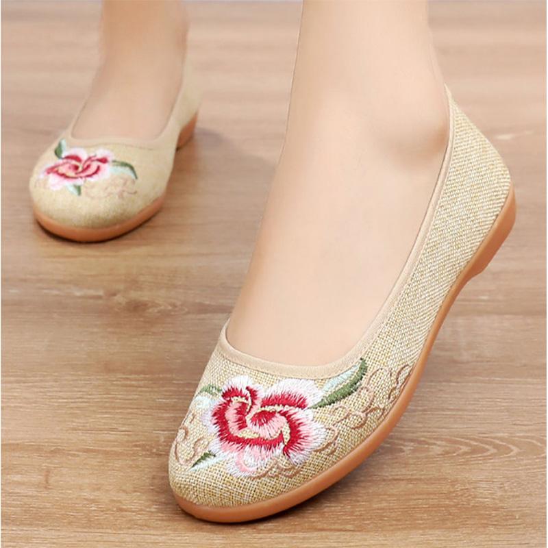 Tendon Bottom Cloth Shoes Mother Single Shoes Ethnic Soft Bottom Women's Shoes Work Shoes Breathable Embroidered Shoes