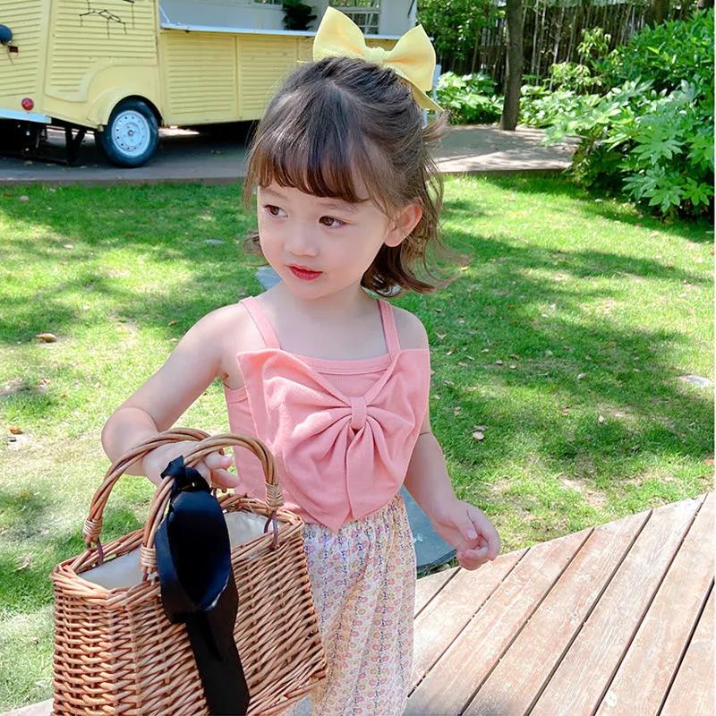 Summer Kids Cute Solid Vest Sleeveless Tops Korean Style Slash Neck Slim Camisole Inside Out for Children Girls