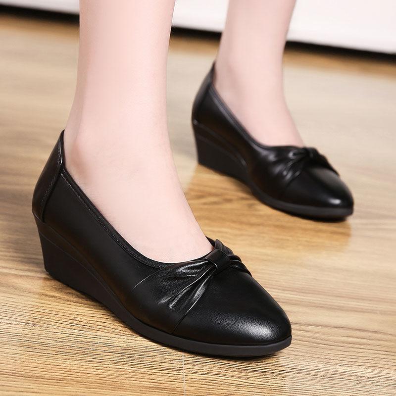 Single Shoes Women's Casual Shoes Women's Soft-soled Non-slip Comfortable Pump Shoes Wedge Heel Work Shoes Light and Soft