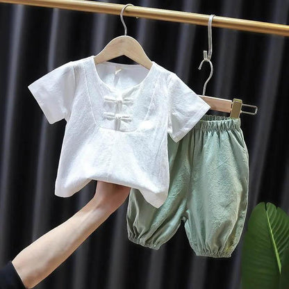 Children's Summer Thin Suit Boys Short-sleeved Shorts Two-piece Baby Cotton and Linen Breathable and Comfortable Summer Clothes