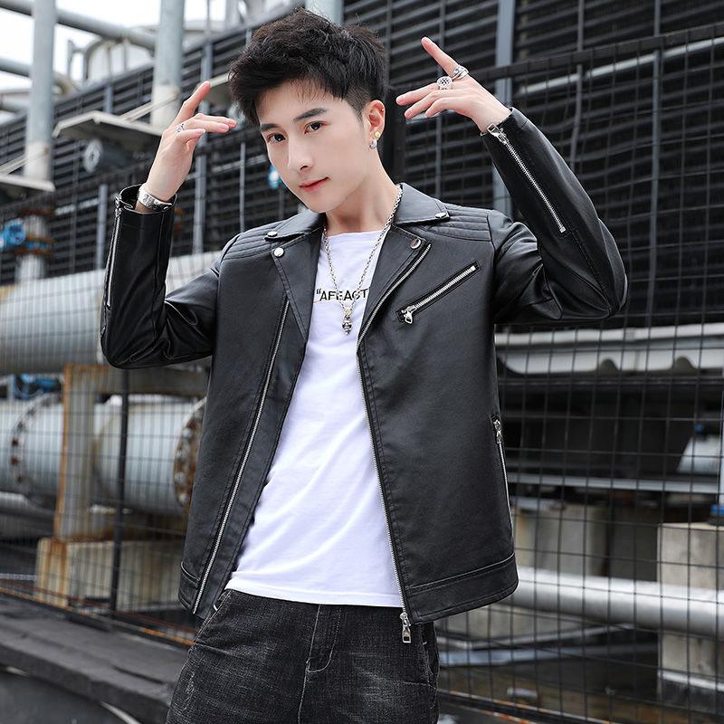 Fall/winter Lapel Leather Men's Korean Youth Leisure Motorcycle Jacket Large Size Leather Jacket