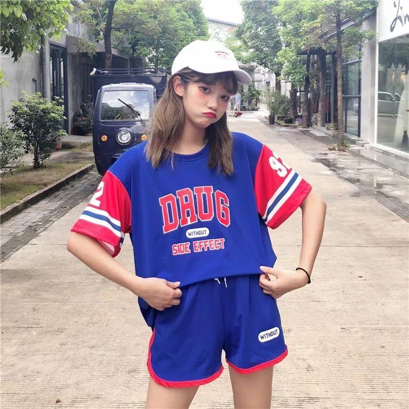 Half-sleeved Top + Shorts Two-piece Sports and Leisure Suit Women's Loose T-shirt Cute Home Casual Wear Fabric Soft Light and Breathable