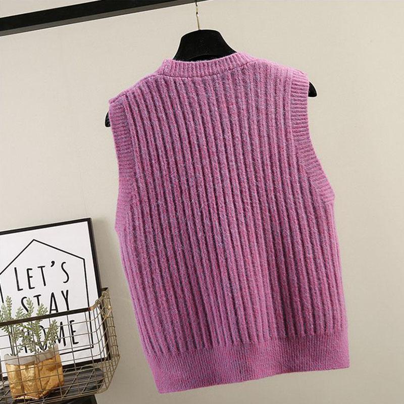 Autumn and Winter Knitted Pullover Vest V-neck Loose Solid Color Tops Fashion Short Women Tops