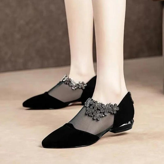 Spring and Summer Black All-match Comfortable Soft-soled Mother Shoes Mesh Low-heeled Shoes Flat Shoes Sandals Women's Work Shoes