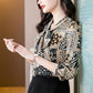 Chiffon Print Shirt Women's Light Ripe Bow Top All-match Commuter Long Sleeve