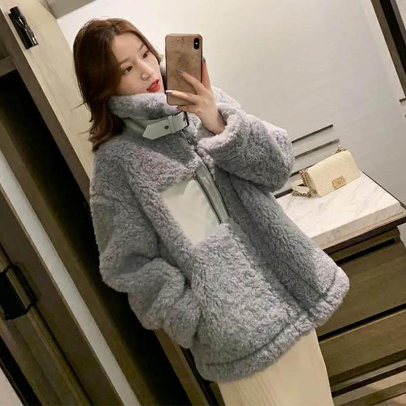 Fur One-piece Stand-up Collar Imitation Lamb Fur Jacket Women Autumn and Winter Jacket All-match Blouse