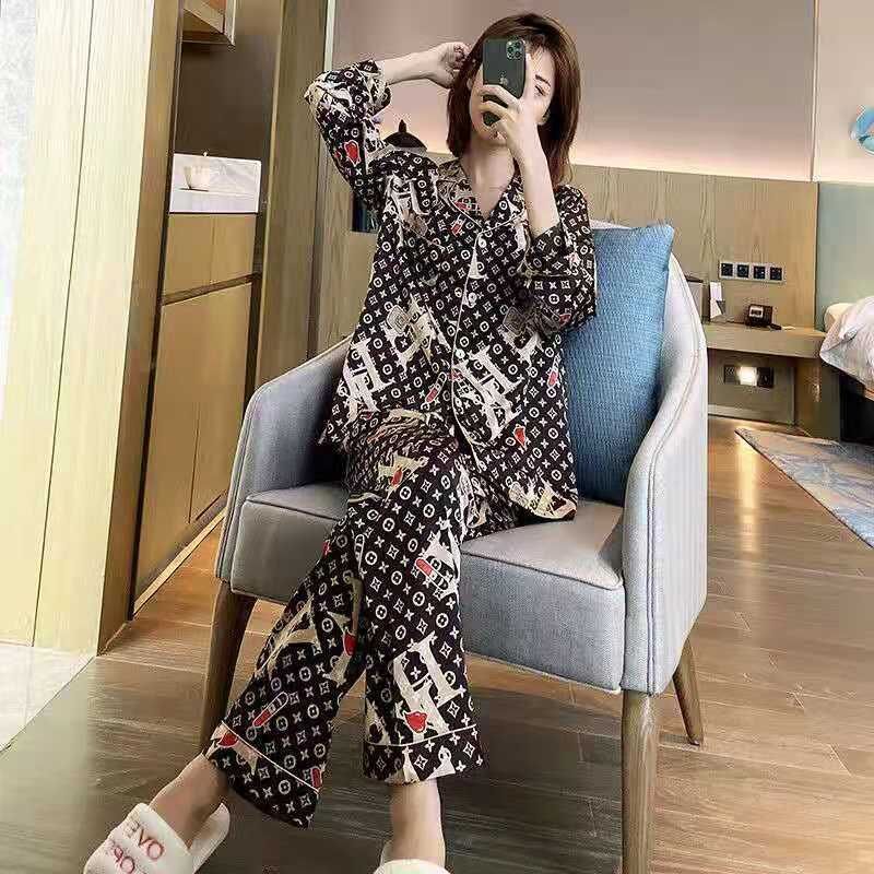 Imitated Silk Long-sleeved Trousers Women's Pajamas Sexy Korean Version Plus Fat Home Service Suit