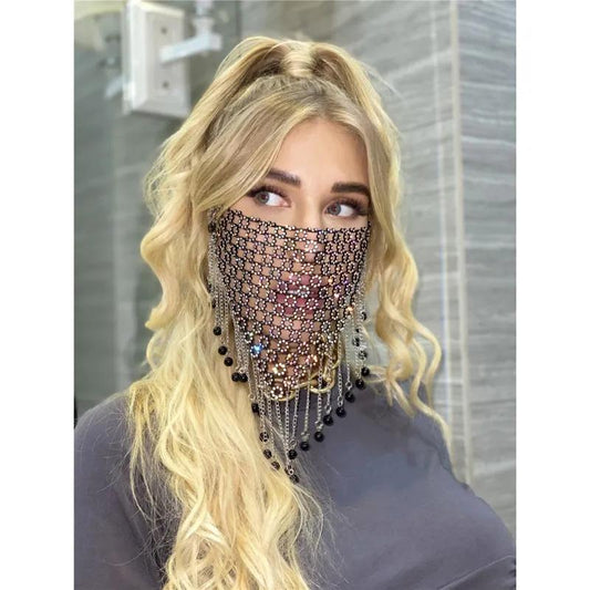 Women's Luxury Face Mask Flower Mesh Hollow Rhinestone Pendant Mask Shinny Rhinestone Decoration Tassel Masks Party Holiday Steetwear Accessories