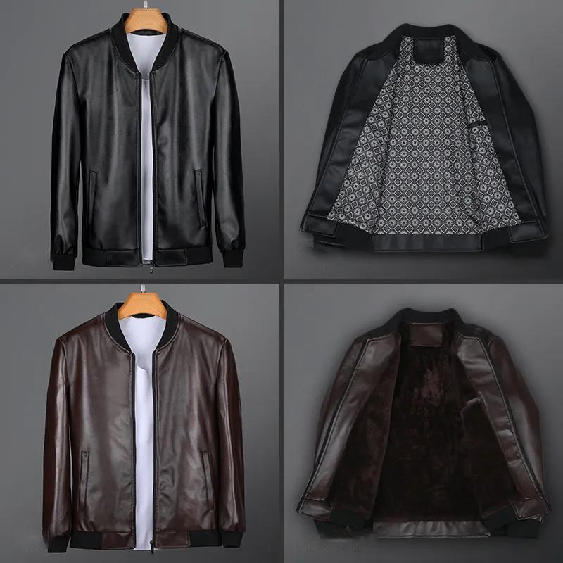 Spring and Autumn Thin Leather Jacket Men's Stand-up Collar Jacket Slim Casual Young and Middle-aged Flight Jacket Motorcycle Clothing