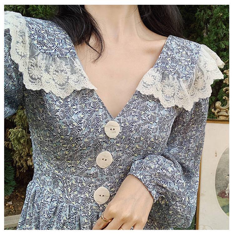 2020 Spring Women Dress for Ladies Long Sleeve Vintage Chiffon Shirt Dress Casual Floral Long Dress