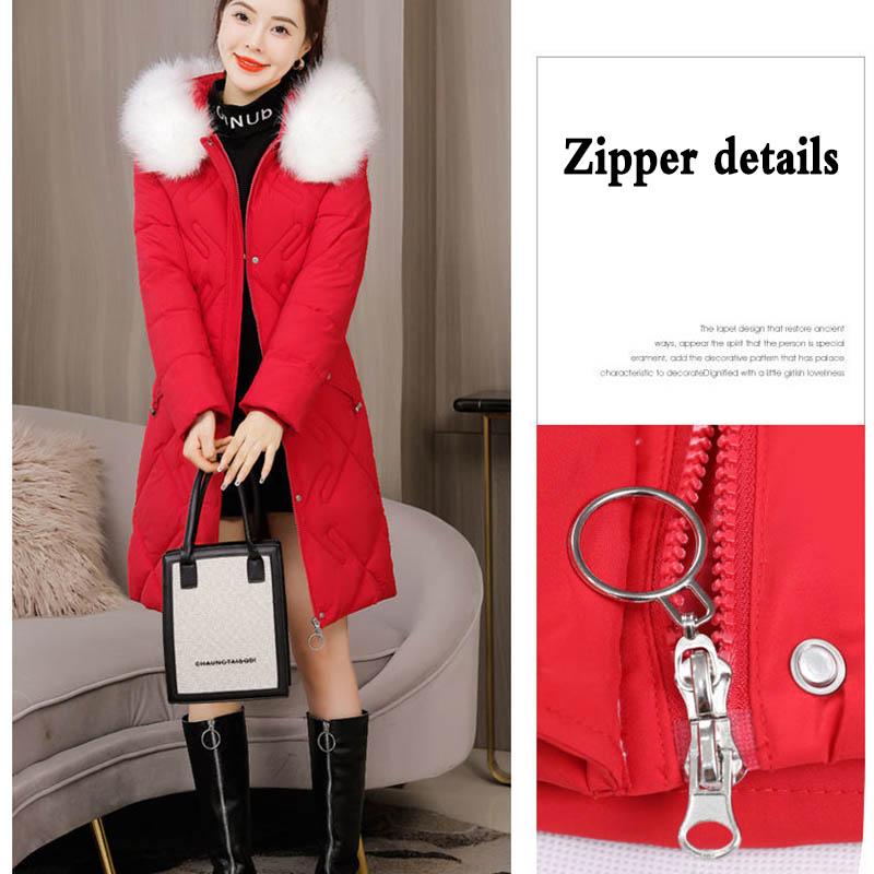 Down Padded Jacket Women's Mid-length Winter Fit Slimming Big Fur Collar Padded Padded Jacket