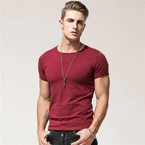 Men's Slim T-shirt Short-sleeved Sports Stretch Solid Color Round Neck Bottoming Shirt Fitness Half-sleeved Top Summer Tide