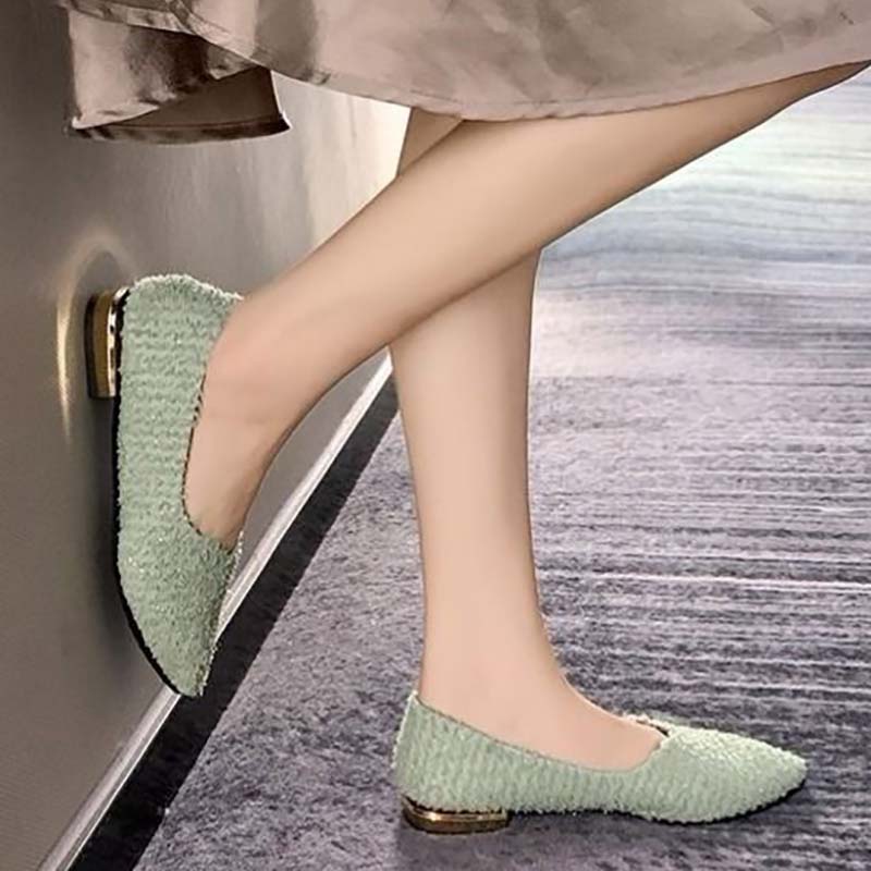 Low-heeled Shoes Spring Single Shoes Female Students Korean Version of All-match Pointed Toe Shallow Mouth Pedal Thick Heel Peas Shoes