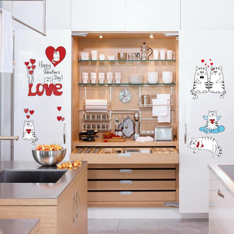 Love cats  heart stickers cabinet door bedside refrigerator kitchen decoration wall stickers