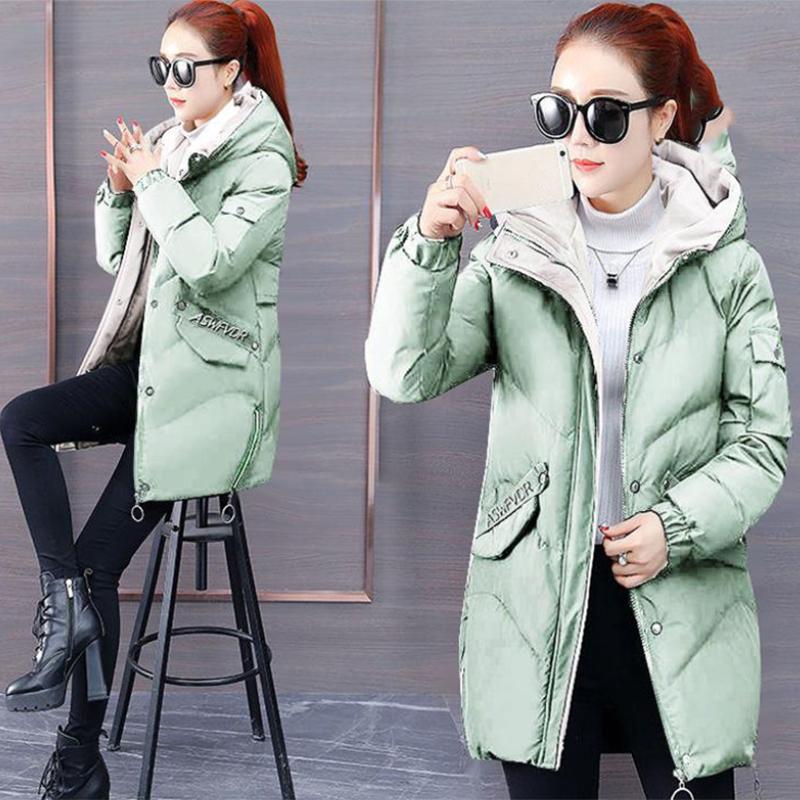 Women's Winter Korean Style Loose Quilted Jacket Women's Warm Stand-collar Down Jacket Solid Color Mid-length Down Jacket Quilted Jacket