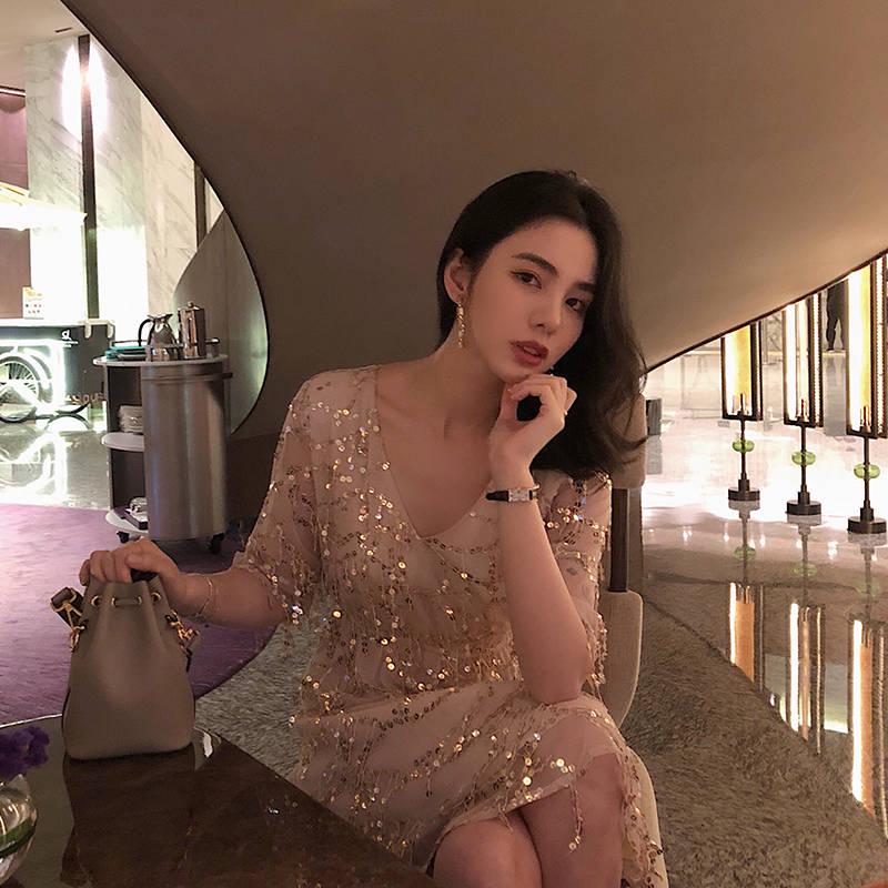 Long Sleeve Sequined Party Dresses Women Sexy  Streetwear Midi Dress Female 2020 Dress Vestido