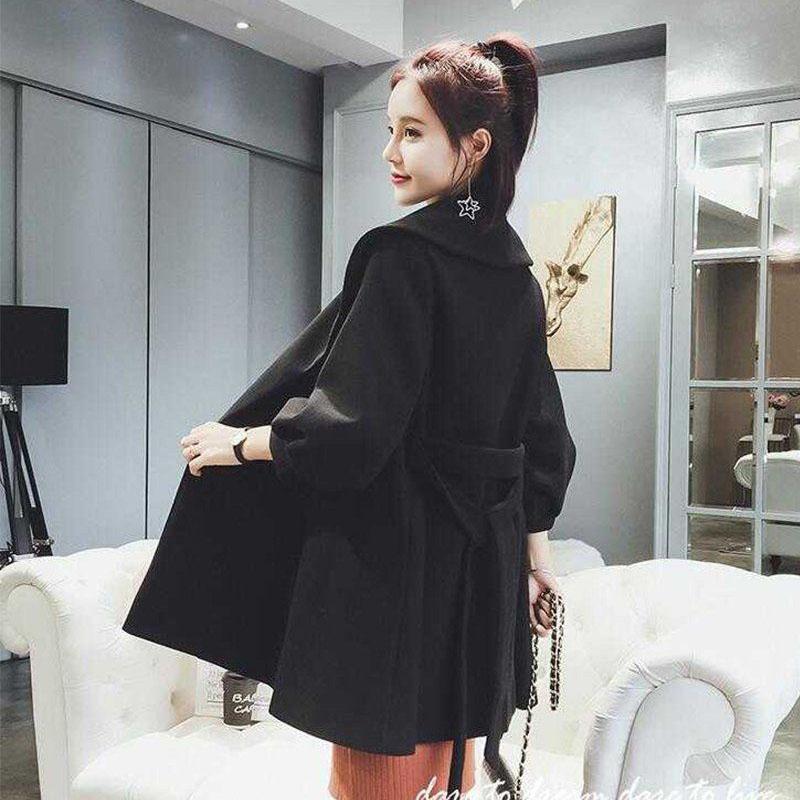 Winter Korean Mid-length Woolen Trench Coat Jacket Spring Lantern Sleeve Harajuku Women's Woolen Coat