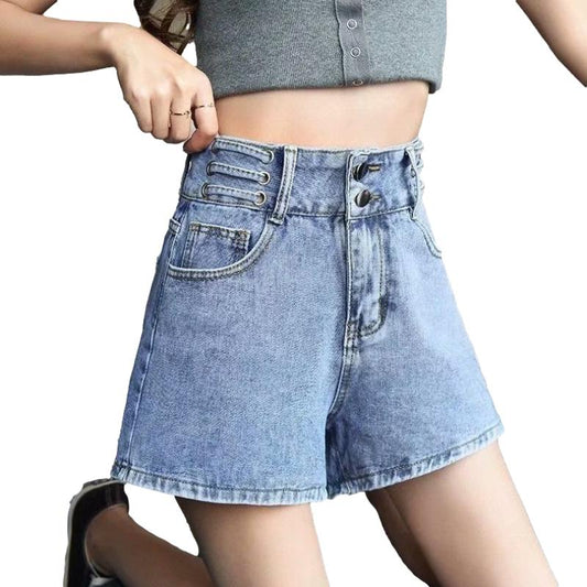 WTEMPO High Waist Denim Shorts Women Loose Spring and Summer Wide Leg A-line Thin Curled Bottom Casual Shorts