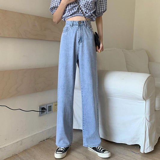 Woman Jeans High Waist Clothes Wide Leg Denim Clothing Blue Streetwear Vintage Quality Straight Pants