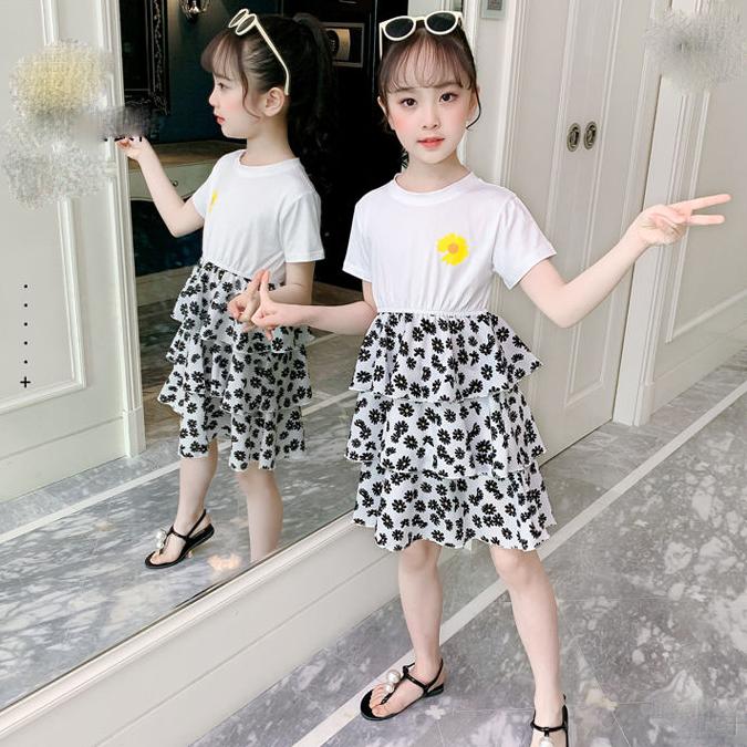 Children Dress Spring Summer O-neck Kids Clothing  Baby Girls Clothing Printing Short Sleeve Dress Girl