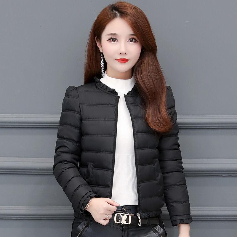 Autumn and Winter Light and Hoodless Down Padded Jacket Women's Slim Short Plus Size Warm Cotton Jacket Simple and Generous All-match Cotton Jacket