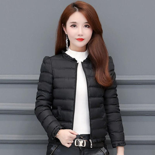 Autumn and Winter Light and Hoodless Down Padded Jacket Women's Slim Short Plus Size Warm Cotton Jacket Simple and Generous All-match Cotton Jacket