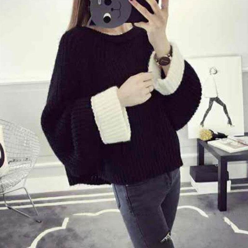 Autumn and Winter Short Casual Sweater Pullover Loose Casual Top Round Neck Long Sleeve Women's Sweater