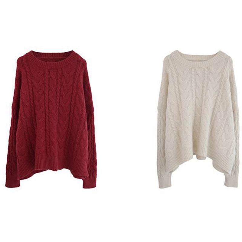 Autumn and Winter Loose Sweater Red Round Neck Pullover Coat Knitted Large Size Simple Young Women's Top