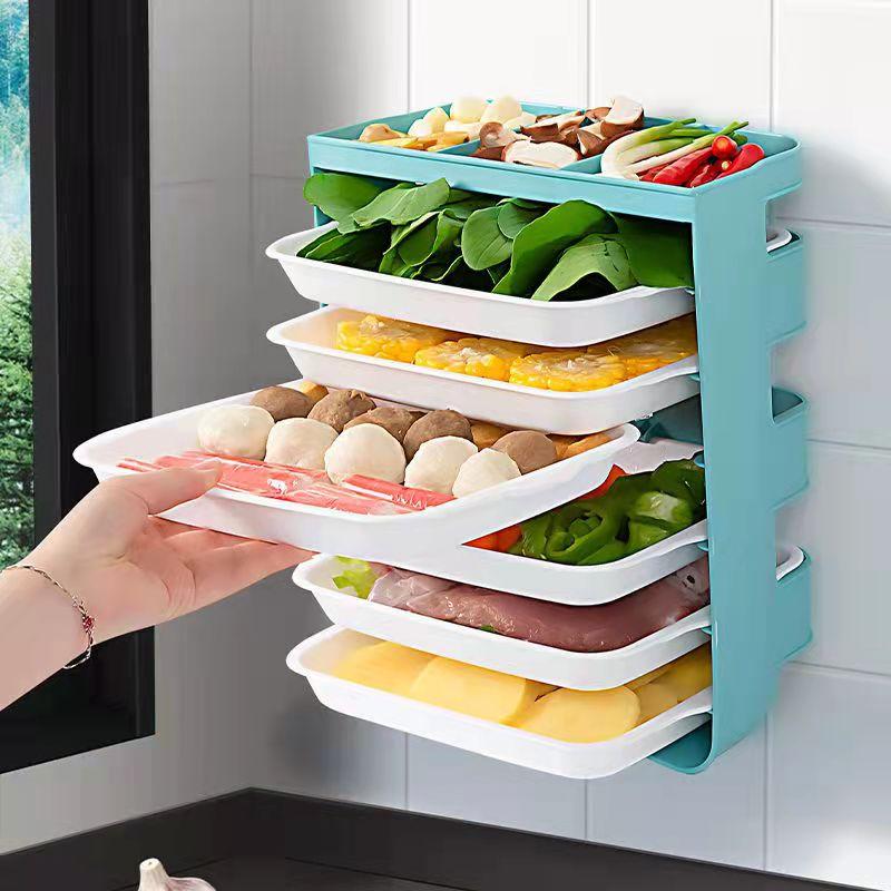 Home Kitchen Plate Vegetable Storage Plate Hanging Shelf Folding Drawer Type Free Drilling Preparation Plate Home Organozers