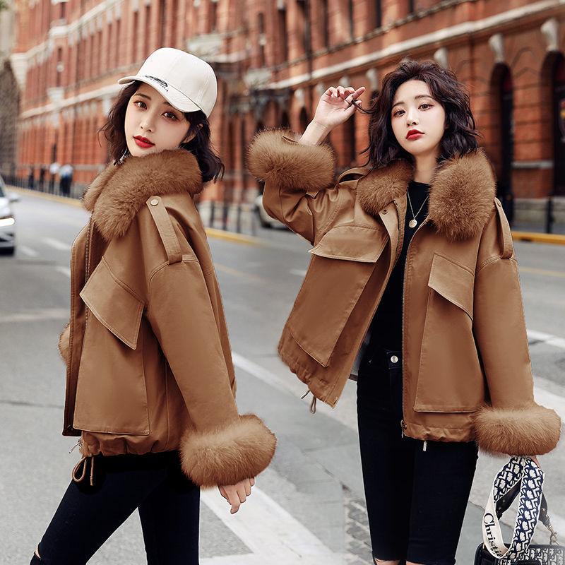 Warm Fleece Liner Hooded  Parkas Coat Winter Hooded Jacket Women Fur Collar Jacket Parka