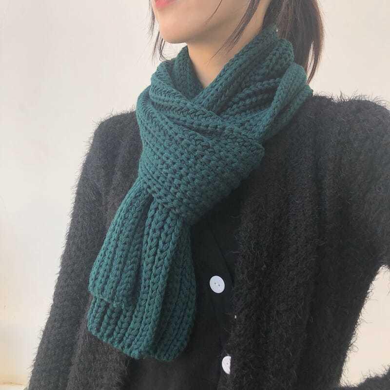 Women Scarves Winter Warm Wool Warm Knit Scarf Solid Soft Pashmina Shawls Wraps Knitted Scarfs Thicken Lady Fashion Elegant Shawls