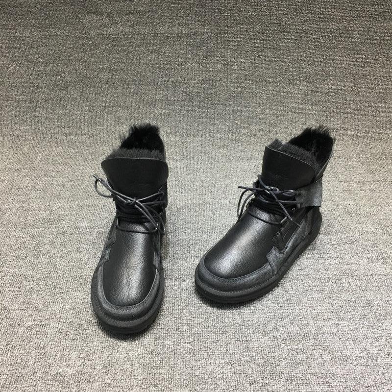 Women's Winter Shoes Snow Boots Fur Boots Black Ankle Booties Goth Punk Shoes Genuine Leather Boots Warm Plush Boots