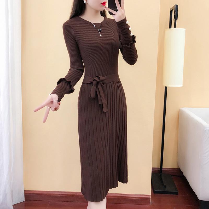 Long Knit Shirt Over The Waist Waist Long Sleeve Round Neck Sweater Bottom Skirt  Women's Clothing