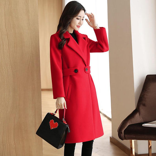 Women Woolen Coat Elegant Solid Overcoat Female 2019 Long Woolen Casual Coat Autumn Winter Blends