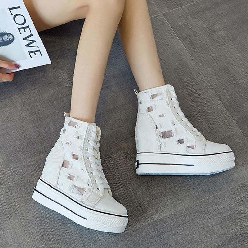 Thick-soled High-top Canvas Shoes Women's Spring Breathable Korean Version of All-match Inner Increase White Shoes