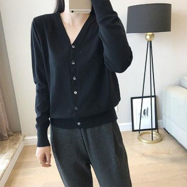 Spring and Autumn Cardigan Sweater Knit Short Loose Loose Top V-neck Female Jacket