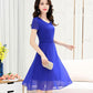 Women's Summer Dress Slim Solid Color V-neck Chiffon Long Skirt