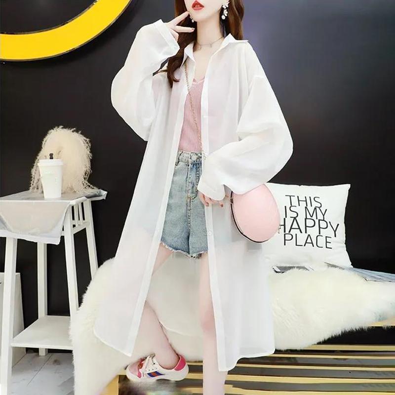 Women's Long Shirt Women's Mid-length Long-sleeved Thin Loose Cardigan Casual Loose Jacket Summer Sun Protection Clothing