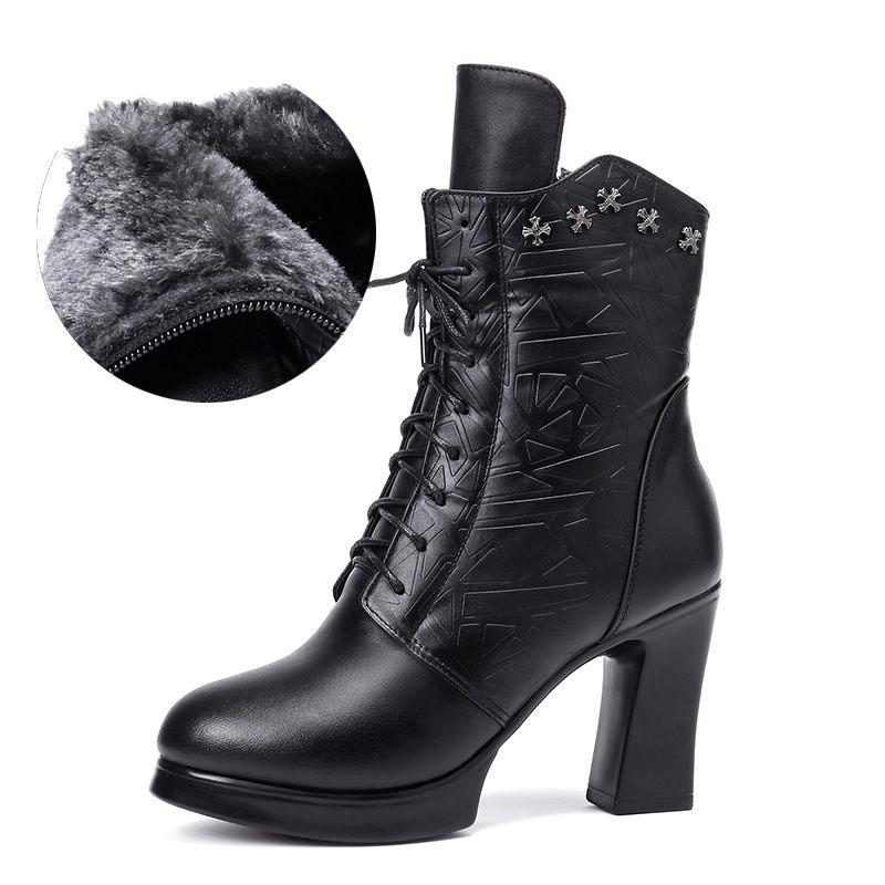 Genuine Leather Boots Ladies Footwear Women's Ankle Boots Women High Heels Booties women snow boots